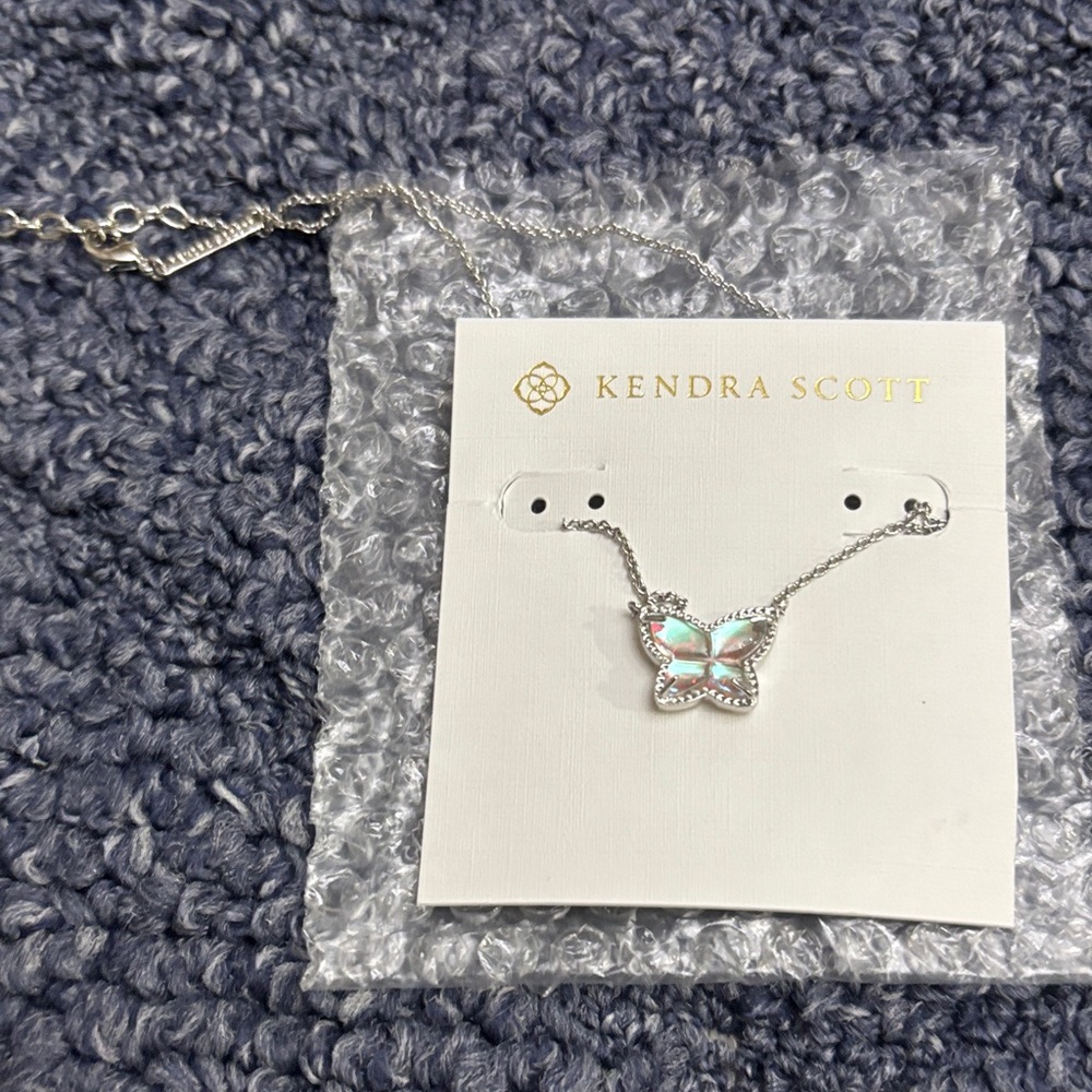 Kendra Scott Silver Necklace with Iridescent Butterfly